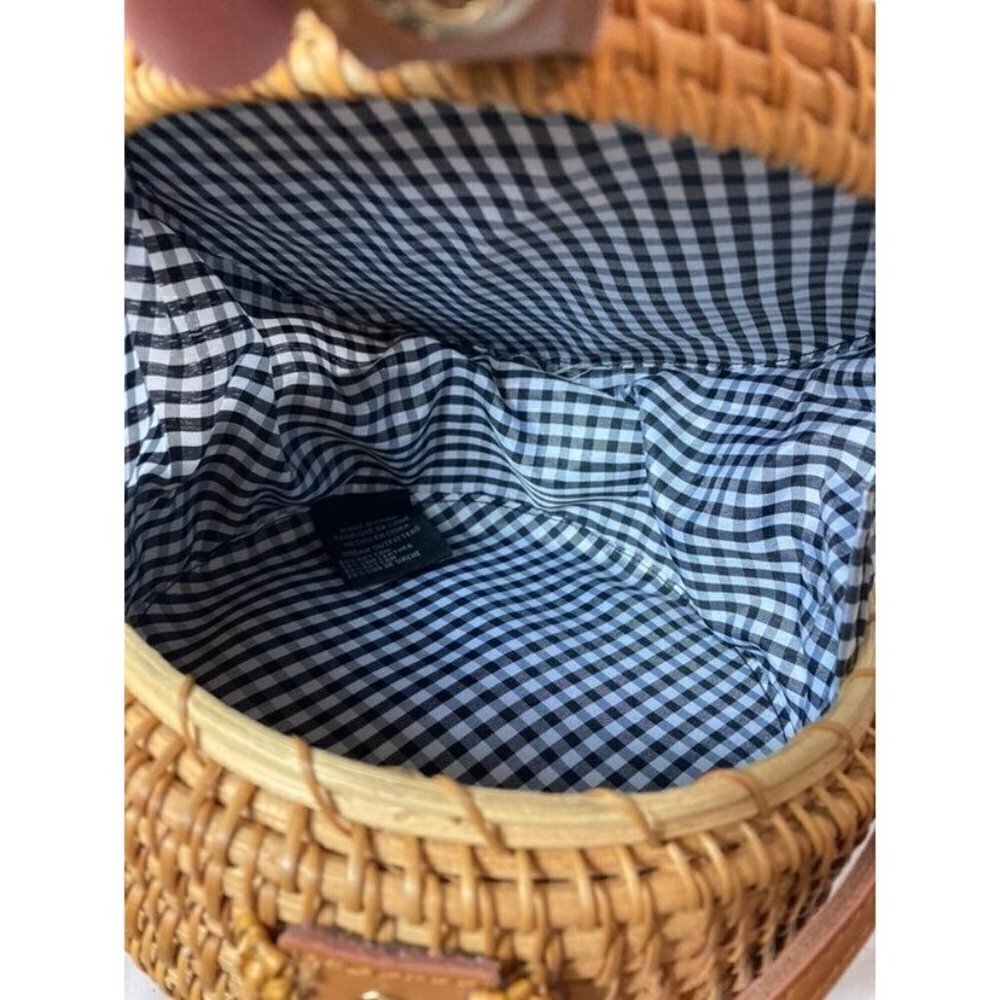 Urban Outfitters Round Rattan Gingham Lined Cross Body Purse 3 x 7" - Picture 6 of 7